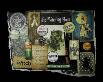 Witch Halloween, Wicca Greeting Card, Witch Greeting Card, Halloween Card, 136, Witch Halloween Card, Halloween Witch Card, Collage Card
