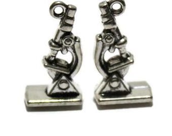 Microscope Charm, 3D Charms, 20mm x 10mm, Science Charms, 10 Microscopes, Chemistry Charms, Microscopes Charms, Silver Tone Charms