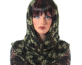 Camouflage Scarf, Fishermans Hood, Doomsday Prepper, Men Scarf, Hunting Hat, Camo Hood, Camo Scarf, Medieval Cowl, Women Scarf, Medieval