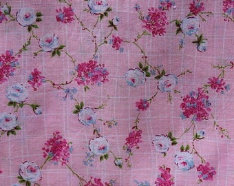 Pink Floral Print, Pink Floral Fabric, 18 in x 42, Pink Flowers Fabric, Floral Fabric, Pink Floral Calico, Pink Background, Small Pink