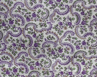 Purple Floral Fabric, Floral Fabric, 18 in x 42 Wide, Cotton Fabric, Purple Calico Fabric, Purple Flowers, Paisley Fabric, Half Yard, Retro