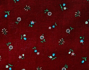 Burgundy Fabric, 26 in x 44 in, Burgundy Floral, Half Yard Plus, Floral Fabric, Cotton Fabric, Calico Fabric, Burgundy Calico, Red Blue