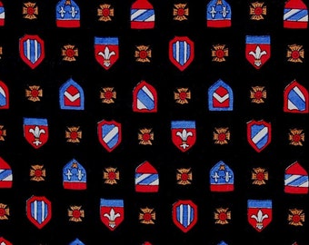 Shields Fabric, Fleur de Lis Fabric, 28 in x 44 in, Medieval Fabric, Shield Rose Fabric, Chevron Shield, British Shields, English Shields