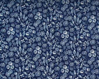 Blue Floral Print, Blue Floral Fabric, 18 in x 42, Calico Fabric, Floral Fabric, Blue Floral Calico, Blue Background, Blue Flowers, Blue and