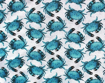 Blue Crab Fabric, Blue Crabs Fabrics, 24 in x 44 Wide, Cotton Fabric, Fishing Crabs Fabric, Maryland Crabs, Crab Fabric, Calming Tides,