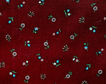 Burgundy Fabric, 12 in x 44 in, Burgundy Floral, Half Yard Plus, Floral Fabric, Cotton Fabric, Calico Fabric, Burgundy Calico, Red Blue