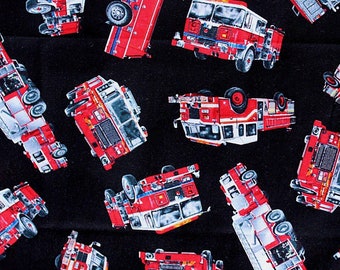 Fire Truck Fabric, Red Truck Fabric, 21 in x 44 Wide, Cotton Fabric, Rescue Truck Fabric, Firetruck Fabric, Tossed Trucks Fabric, Timeless