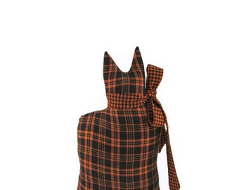 Halloween Decor, Cat Sitter, Black and Orange, Cat Pillow, Orange Plaid, Black Cat, Halloween Cat, Cat Doll, Cat Shelf Sitter, Halloween