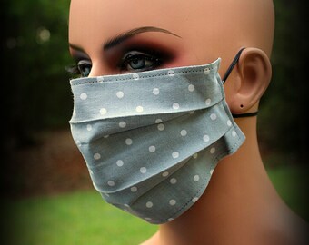 Fabric Face Mask, Gray Polka Dots, Polka Dot Mask, Face Mask, Gray White Mask, Mouth Nose Mask, Facial Mask, Reusable Mask, Dust Mask, Cloth