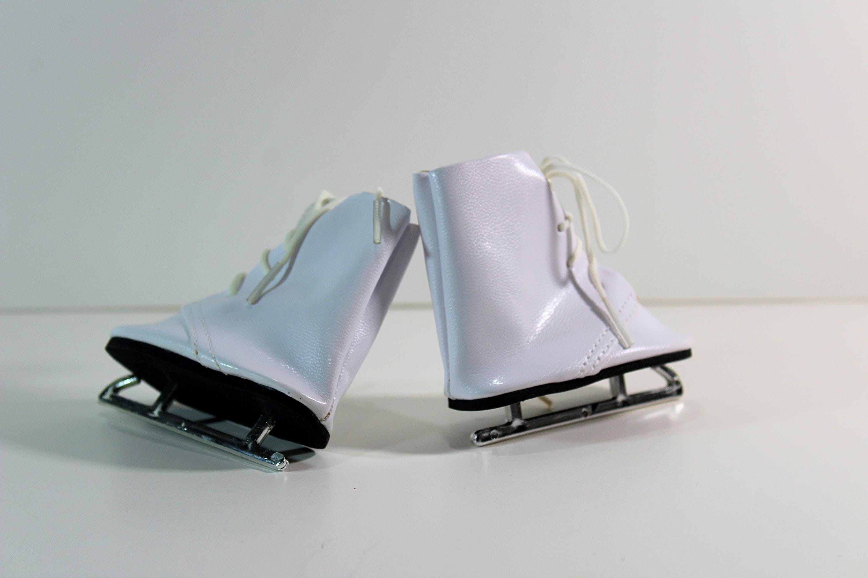 Doll Ice Skates, Doll Skates, Faux Patten Leather, White Ice Skates, 3 inch long Sole, White Silver Skates, Small Doll Skates