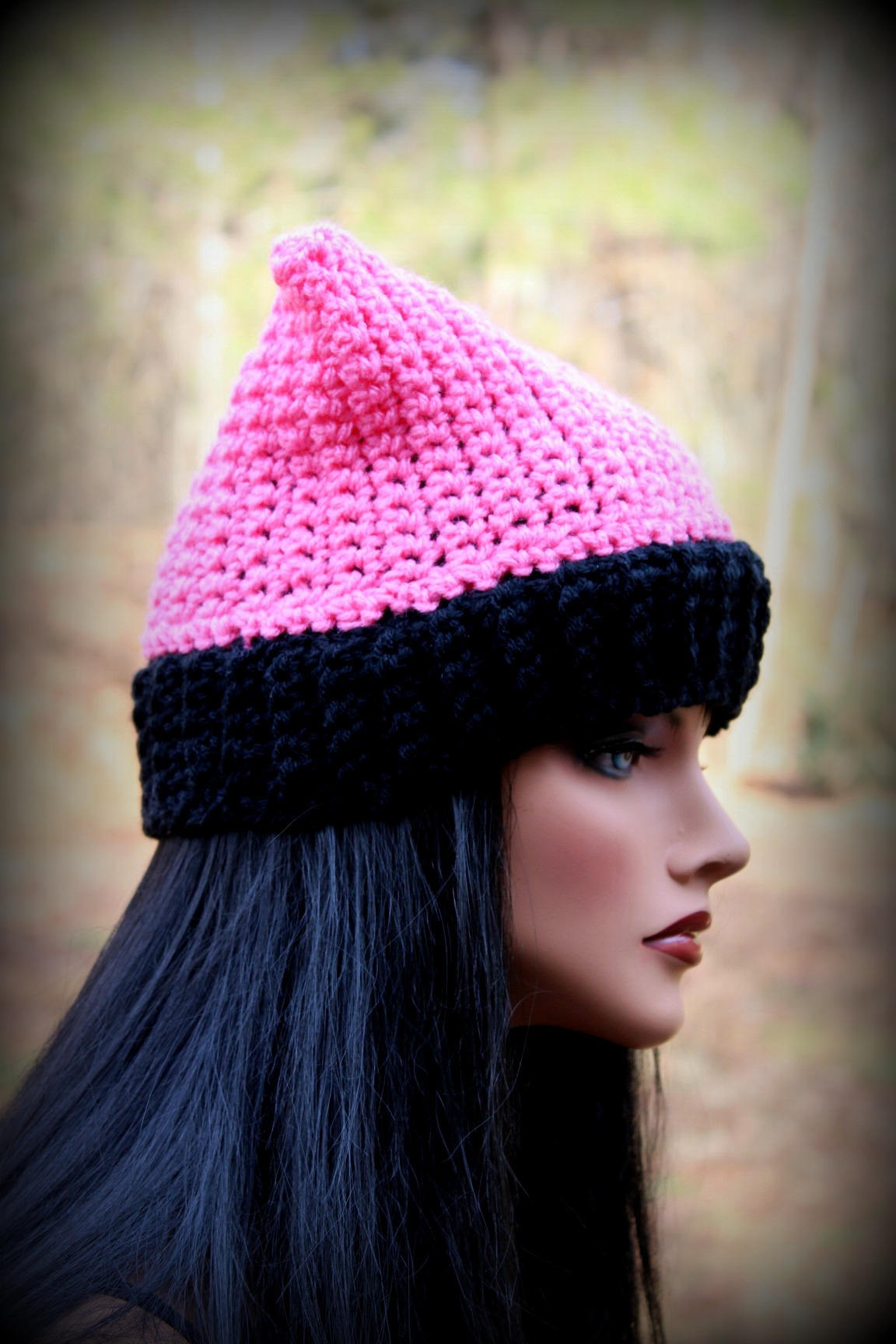 Black Pink Hat, Pink Beanie Hat, Black Cat Hat, Black Beanie