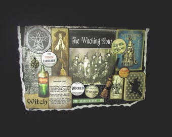 Witch Halloween, Witch Greeting Card, Halloween Card, 144, Wicca Greeting Card, Witch Halloween Card, Halloween Witch Card, Collage Card