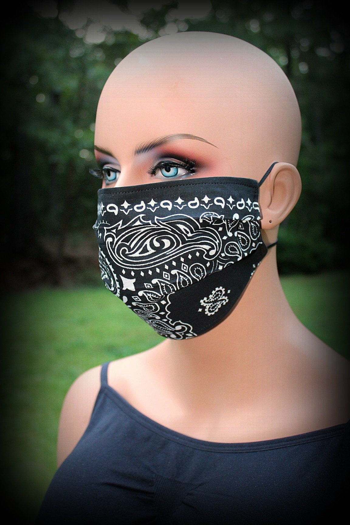 Fabric Face Mask Black Bandana Mask Bandana Mask Black Etsy