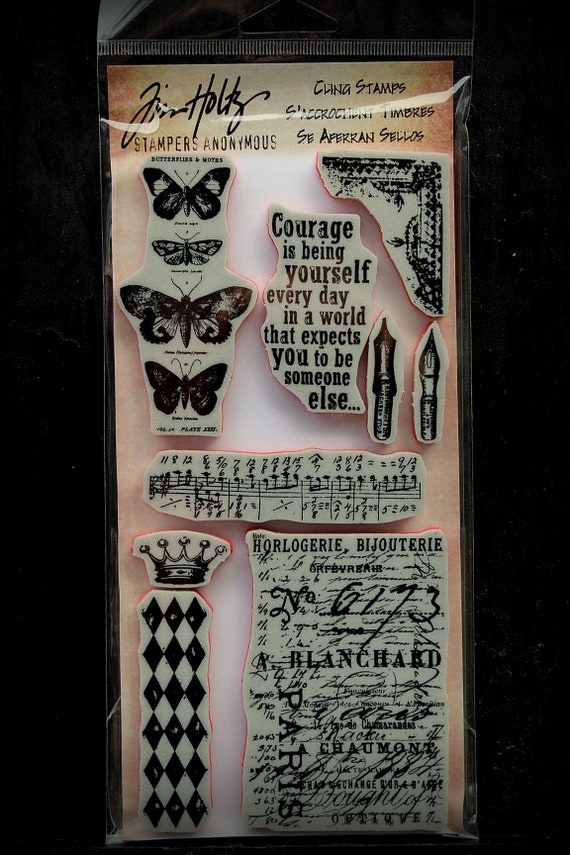 Butterfly Melange, Tim Holtz Stamps, Scrapbook Stamps, Cling Stamps,  Butterfly Stamps, Crown Stamp, Encouragement Stamps, THJ002, Ink Nibs 