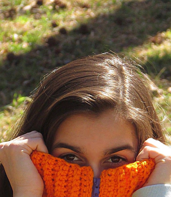 Orange Neckwarmer, Orange Scarf, Zippered Cowl, Orange and