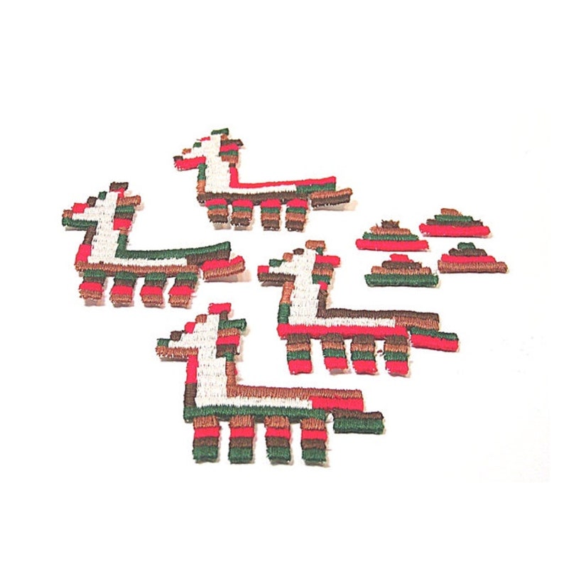Llama Applique, Llama Patch, Lot of 12 Llamas, Southwestern Patch, Llama Appliques, Embroidered Applique, Red Green Brown, Pyramid Appliques image 1