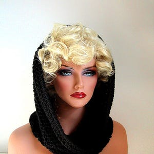 Infinity Scarf, Black Scarf, Mens Scarf, Black Neckwarmer, Black Cowl, Womens Scarf, Black Hood, Coal Scarf, Ebony Scarf, Crochet Cowl, Knit
