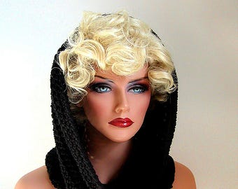 Infinity Scarf, Black Scarf, Mens Scarf, Black Neckwarmer, Black Cowl, Womens Scarf, Black Hood, Coal Scarf, Ebony Scarf, Crochet Cowl, Knit