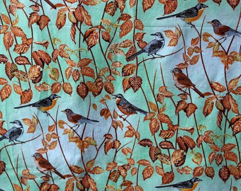 Bird Fabric, 18 in x 42 in, Mint Green Fabric, Sold by Half Yard, Half Yard Fabric, Cotton Fabric, Bird Fabric, Bird Variety, Hancock