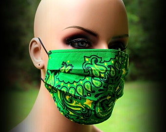 Fabric Face Mask, Green Yellow Mask, Green Tractor Mask, Bandana Mask, Face Mask, Green Mask, Irish Green Mask, Facial Mask, Reusable Mask