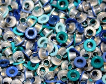 Blue Mix Eyelets, 1/8 inch, 200 Eyelets, Medium Blue, Scrapbooking, Round Metal, Blue Variety, Blue Round, Scrap Booking, 1/8 Blue Eyelet