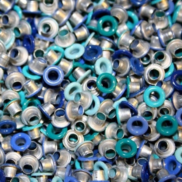 Blue Mix Eyelets, 1/8 inch, 200 Eyelets, Medium Blue, Scrapbooking, Round Metal, Blue Variety, Blue Round, Scrap Booking, 1/8 Blue Eyelet