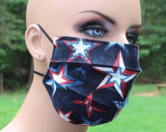 Fabric Face Mask, Dark Blue With Stars, Stars Mask, Patriotic Mask, Face Mask, Celestial Mask, USA Mask, Facial Mask, Reusable Mask