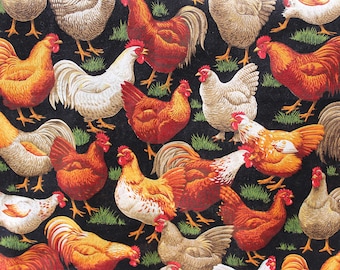 Chickens Fabric, Hens Fabric, 18 in x 42 Wide, Cotton Fabric, Farm Chickens Fabric, Fowl Fabric, Farm Animal Fabric, Home Decor, Farm Theme