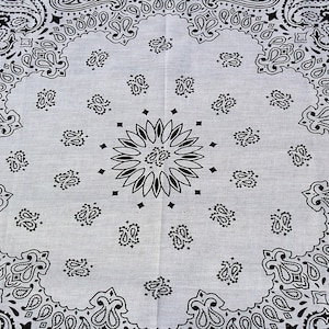 White Black Bandana, Bandana Scarf, 21 in x 21 in, White Paisley, Black and White, Pet Bandana, Mens Scarf, Womens Scarf, White Black Scarf