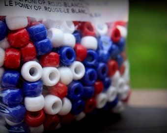 Patriotic Pony, USA Pony Beads, 9mm Pony Beads, 720 Beads, 9mm Beads, Red White Blue, White Beads, 720 Pony Beads, Hash Pony Beads, Plastic