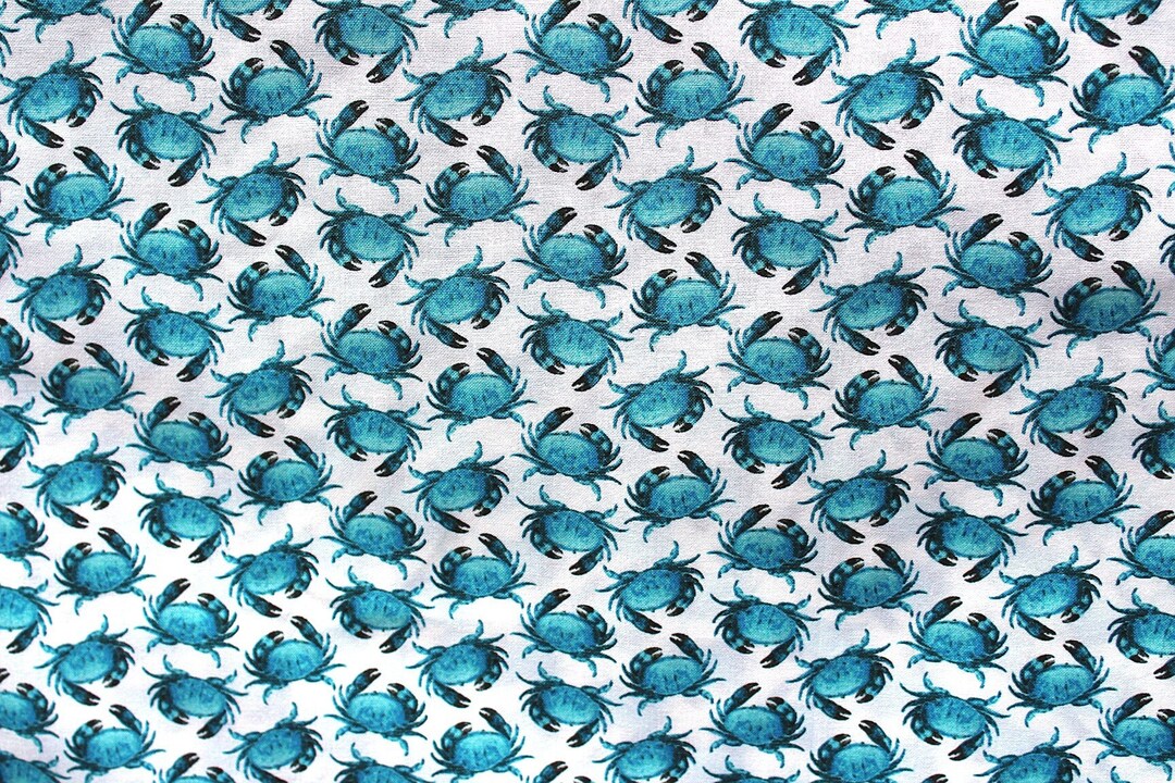 Blue Crab Fabric, Blue Crabs Fabrics, 24 in X 44 Wide, Cotton Fabric