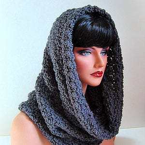 Infinity Scarf, Gray Scarf, Men Scarf, Grey Scarf, Crochet Cowl, Grey Cowl, Women Scarf, Charcoal Gray, Gray Hood, Charcoal Hood, Knit Scarf