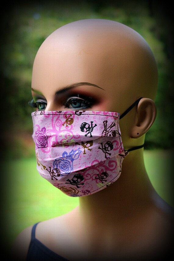 Fabric Face Mask Pink Skull Mask Skulls Flowers Mask Sugar Etsy