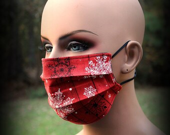 Fabric Face Mask, Christmas Snow Mask, Snowflake Mask, Christmas Mask, Red Snow Mask, Face Mask, Red White Mask, Snow Flake Mask, Facial