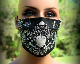 Fabric Face Mask, Skull Black Bandana, Pirate Mask, Face Mask, Skull Mask, Mouth Nose Mask, Facial Mask, Reusable Mask, Dust Mask, Cloth