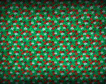 Tiny Floral Print, Orange Floral Fabric, 18 in x 44, Calico Fabric, Floral Fabric, Orange Floral Calico, Green Background, Orange Flowers