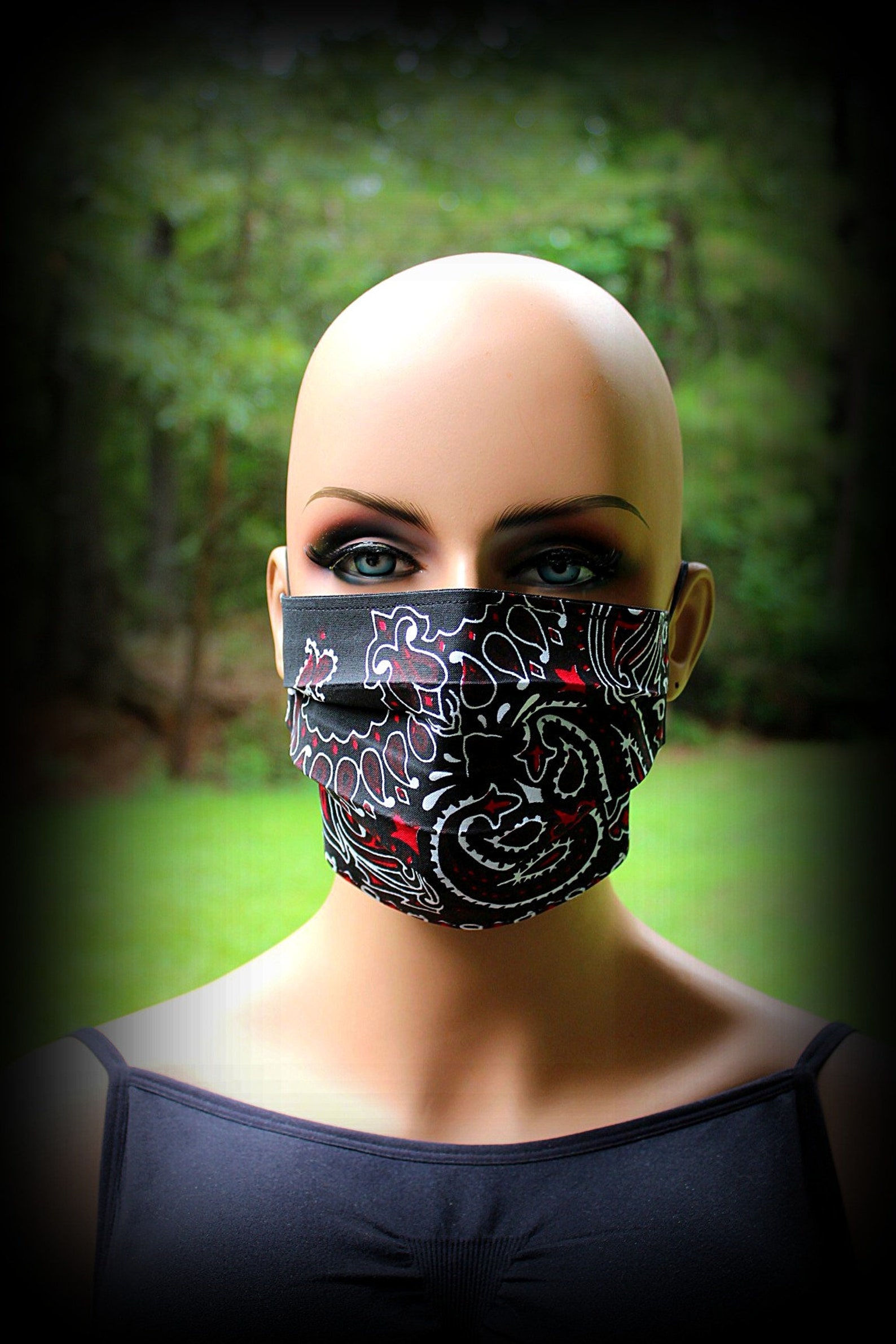 Fabric Face Mask Red Black Mask Bandana Mask Black and Red Etsy