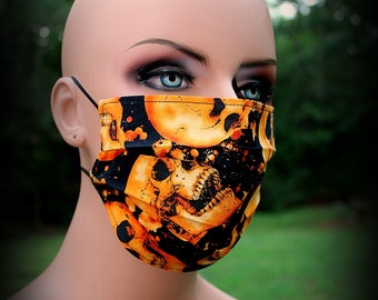 Fabric Face Mask, Black Gold Skulls, Skull Mask, Laughing Skull, Black Gold Mask, Mouth Nose Mask, Facial Mask, Reusable Mask, Dust Mask