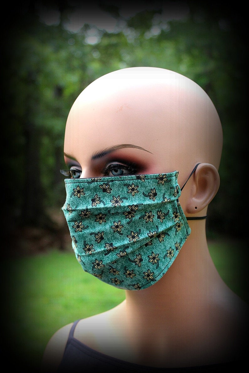 Fabric Face Mask Green With Daisies Mouth Mask Face Mask Etsy