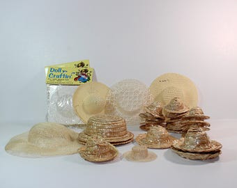 26 Small Hats, Doll Straw Hat Lot, 2 to 4 Inches, White Beige, Natural Straw Hat, Doll Straw hat, Doll Hat, Woven Straw Hat, Gardener Hat