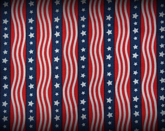 Red White Blue, USA Fabric, 4th of July Fabric, 18 In x 44 In, Stars Fabric, Independence Day, White Red  Backgroun, Wavy Fabric, Cotton