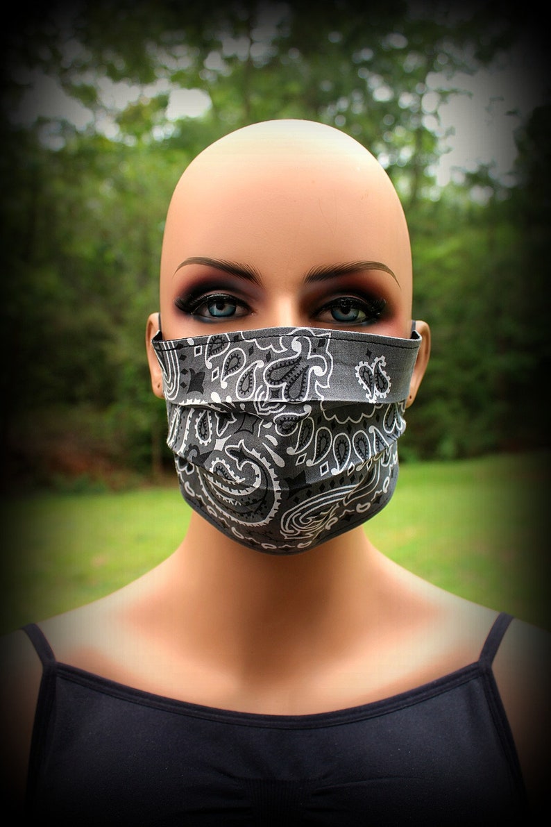 Fabric Face Mask Gray Bandana Mask Gray Mask Gray Black Etsy