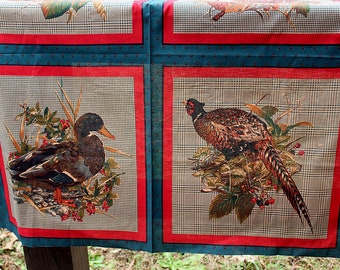 Fowl Panel Fabric, 16 x 15 in ea Panel, Pillow Fabric, Duck Pillow, Cotton Pillow Fabric, Pheasant Pillow, Vintage Panels, Grouse Pillow