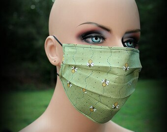 Fabric Face Mask, Green Murder Hornets, Honey Bee Mask, Bee Mask, Face Mask, Green Mask, Mouth Nose Mask, Facial Mask, Reusable Mask