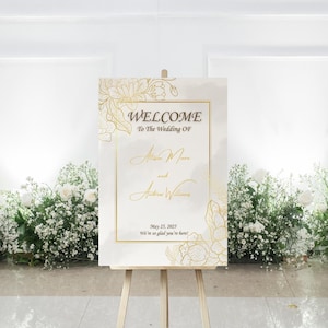 Bearbeitbares Hochzeit Willkommensschild Vorlage Luxus Weiß Gold Design Canva Sofort Download