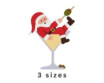 Santa Martini Christmas Holiday Sweatshirt Machine Embroidery File