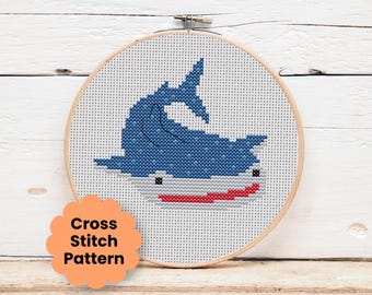 Whale Shark Beach Mini Cross Stitch Pattern