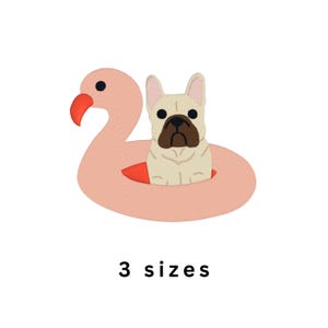 Summer Frenchie Pink Flamingo Floatie French Bulldog Machine Embroidery File