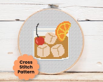 Old Fashioned Cocktail Mini Cross Stitch Pattern
