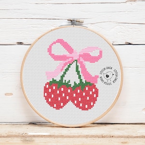Coquette Strawberry Mini Cross Stitch Pattern